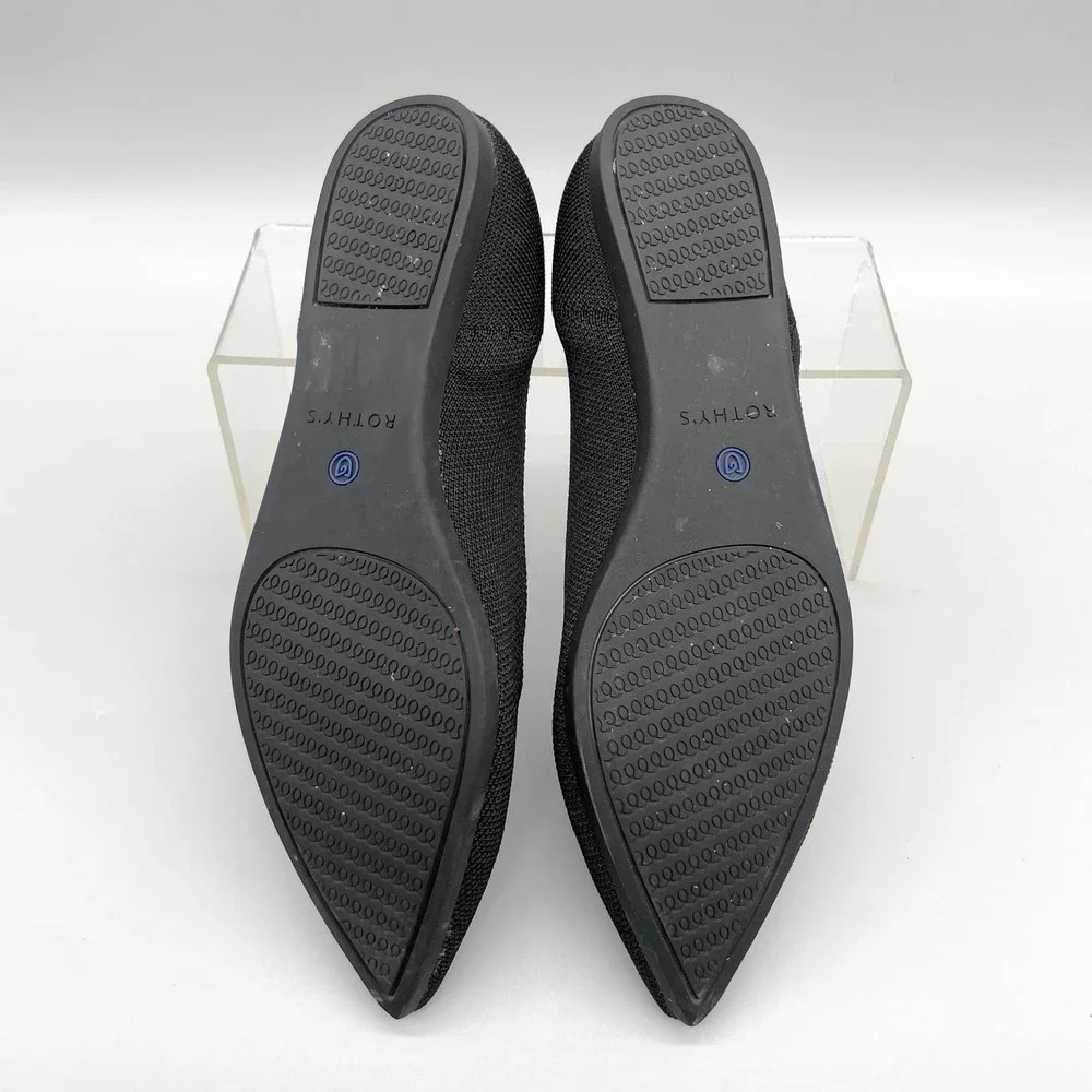 Rothys The Point Black Knit Pointed Toe Ballet Flats Shoe Womens 7.5 Office Chic